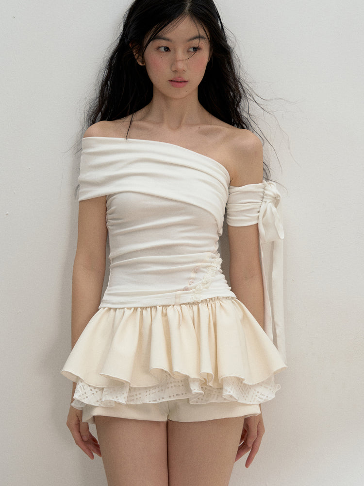 Diagonal Strap Off-shoulder T-shirt - CHINASQUAD