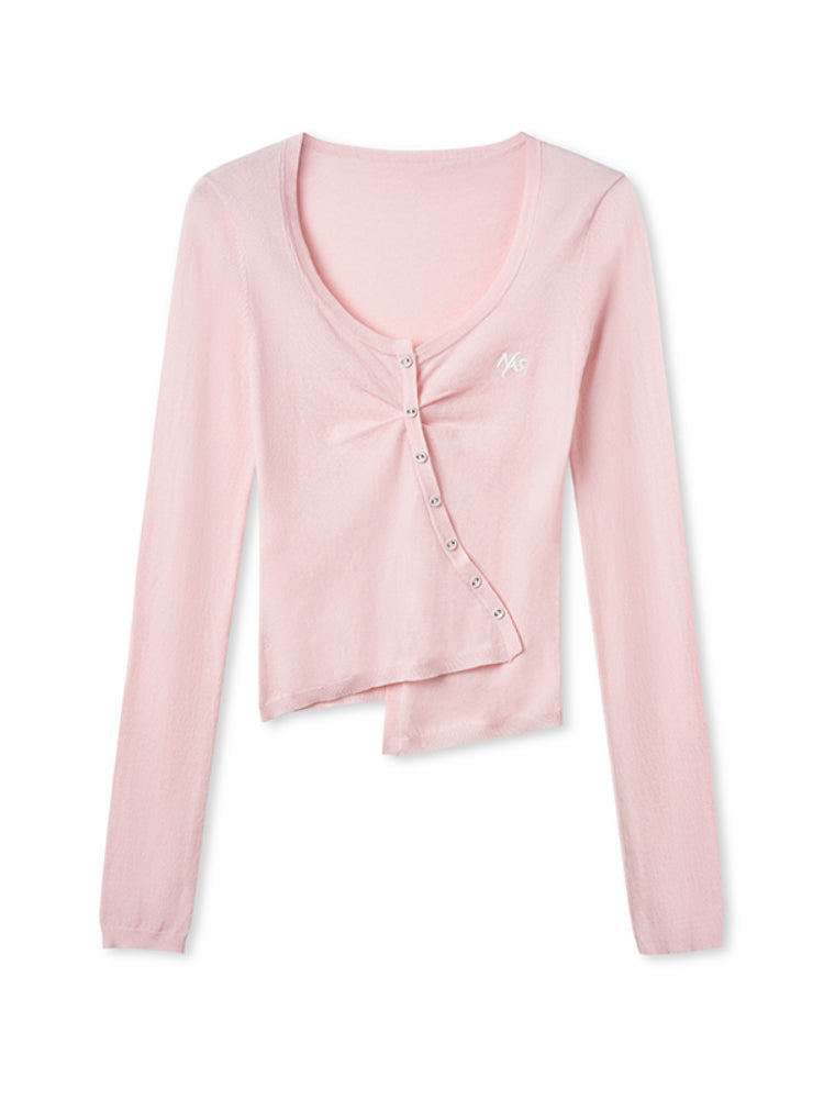 Silk Wool Embroidered Asymmetric Bottoming Blouse - CHINASQUAD