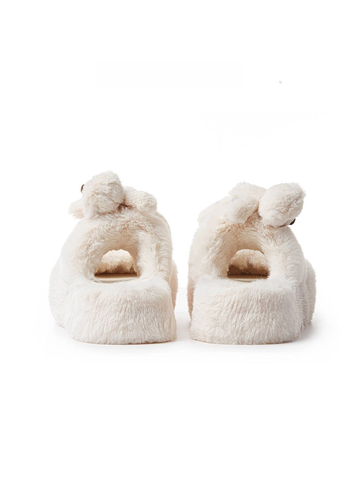 Fur Bear Paw Platform Slide Slippers