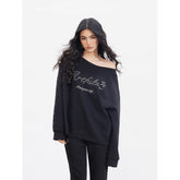 Studded Letter Off-Shoulder Sweatshirt - CHINASQUAD