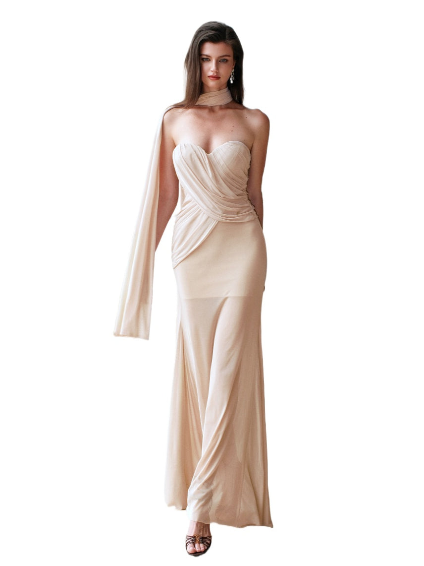 Ruched Design Asymmetrical Mermaid Dress - Blue / L Ruched Design Asymmetrical Mermaid Dress - Blue / L