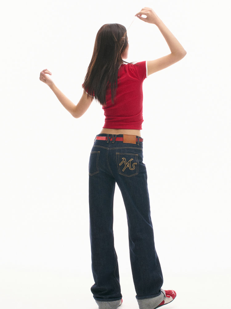 Ribbed Color-block Slim-fit Shoulder T-shirt - CHINASQUAD