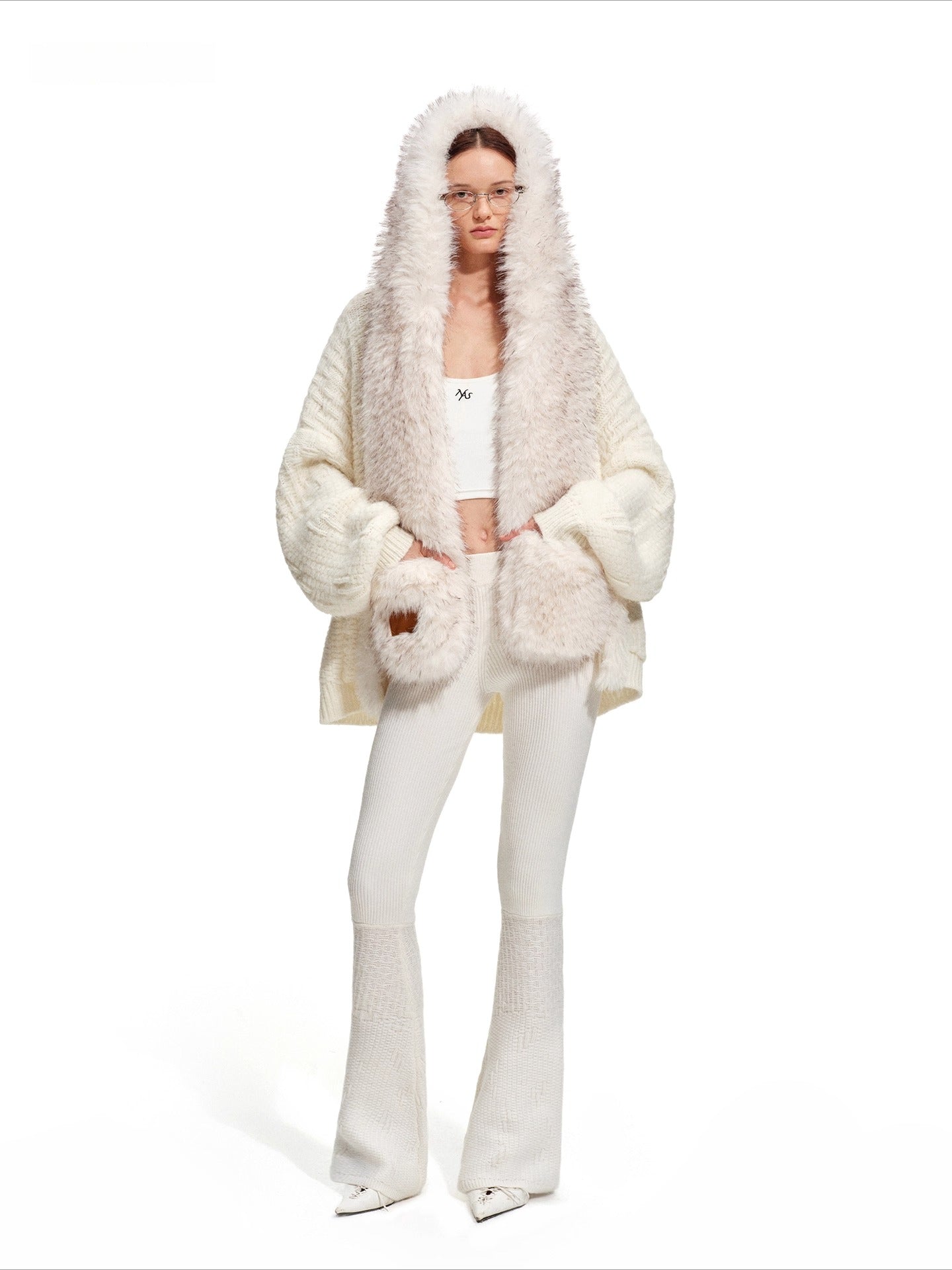 Polar Fur-Trimmed Knit Cardigan
