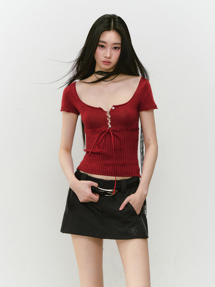 Bowknot Lyocell Knit T-shirt - CHINASQUAD