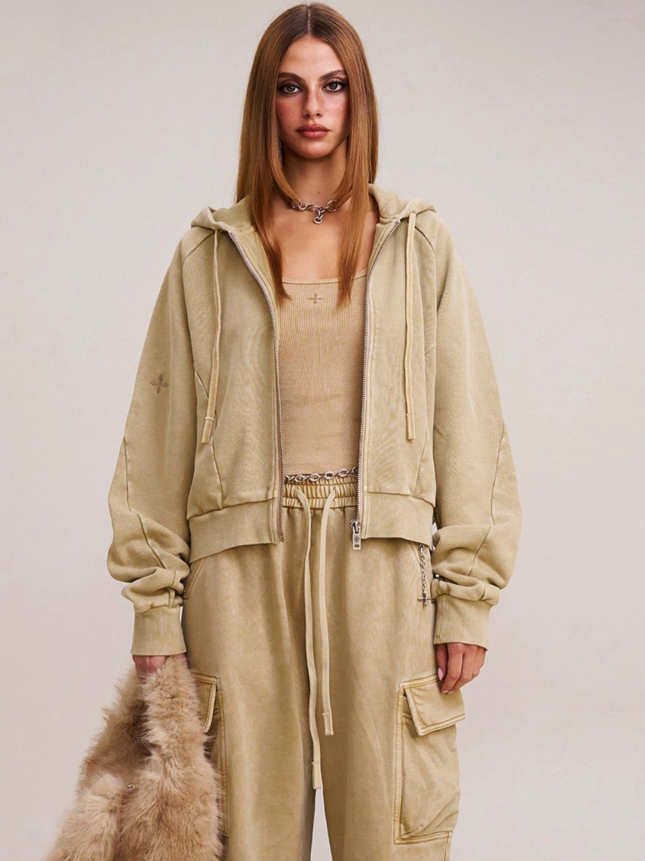 Wild Vintage Zip-up Cropped Hoodie