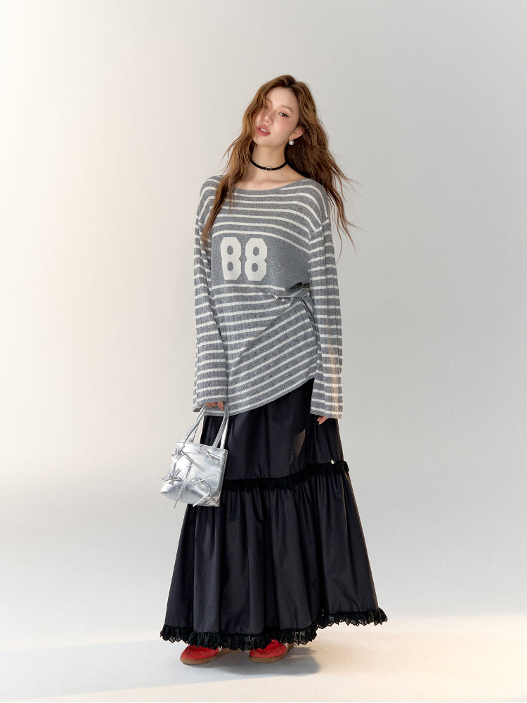 Printed Striped Knitted Sweater - CHINASQUAD