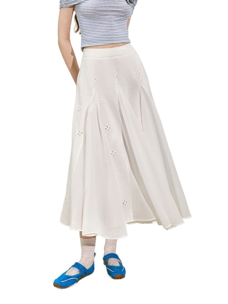Embroidered Flower A - Line Slimming Midi Skirt - CHINASQUAD