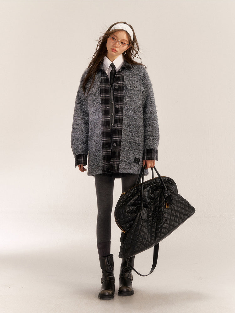 Plaid Patchwork Wool-Blend Coat - CHINASQUAD
