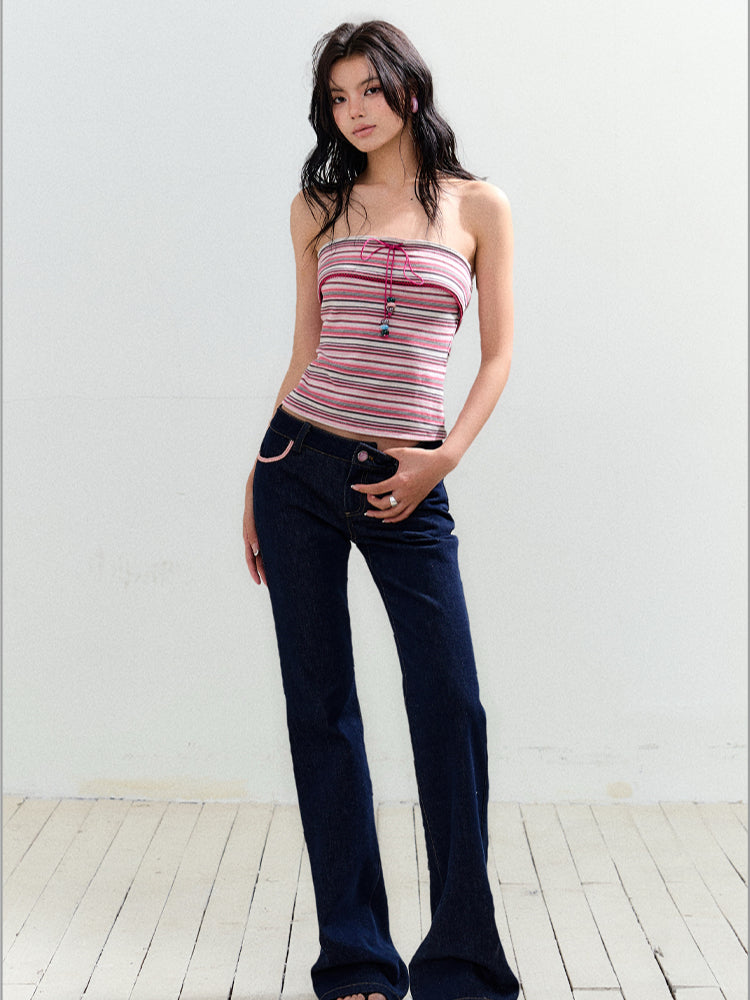 Drawstring Lace Trimmed Strapless Top - CHINASQUAD