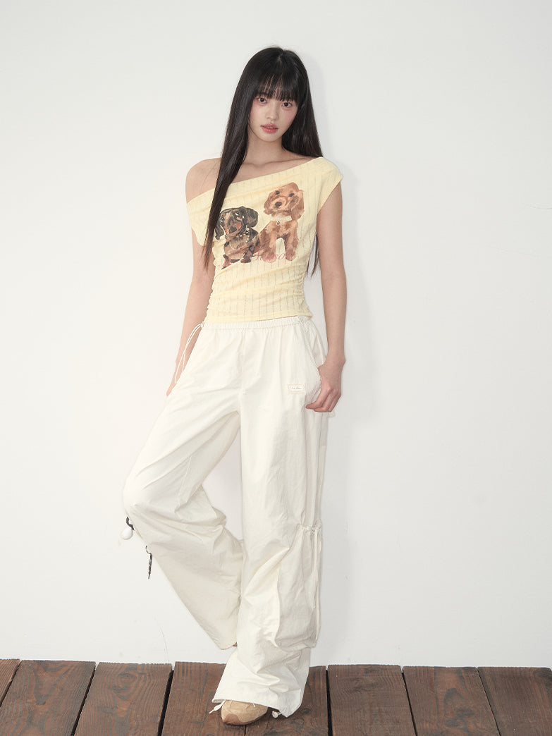 Pink & White Parachute Wide-Leg Pants - CHINASQUAD