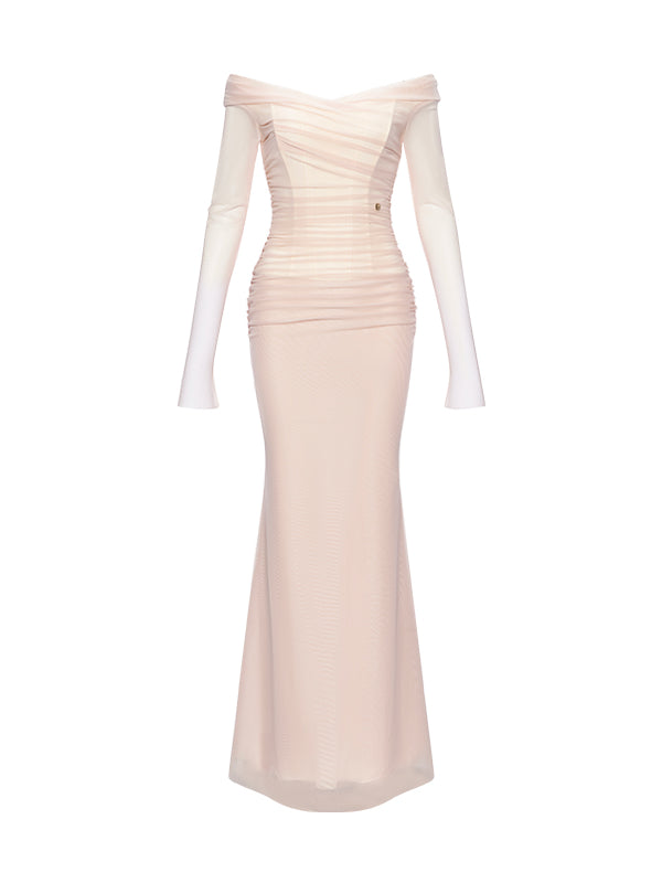 Off-Shoulder Mesh Corset Gown Sheer Luck