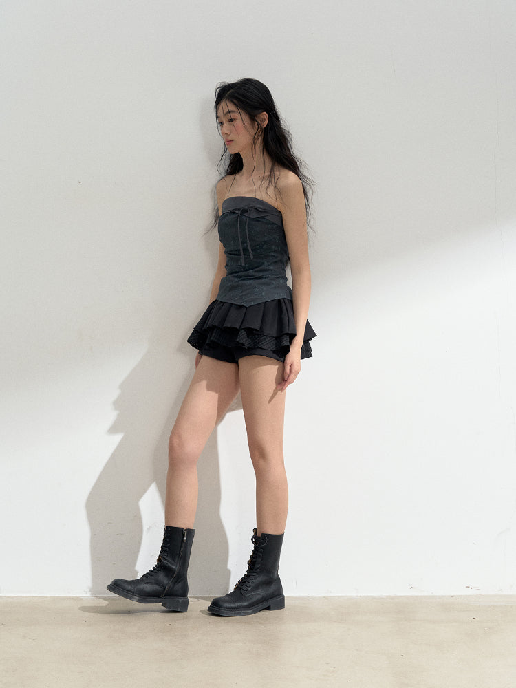 Sleeveless Off-Shoulder Lace Splicing Bustier - CHINASQUAD