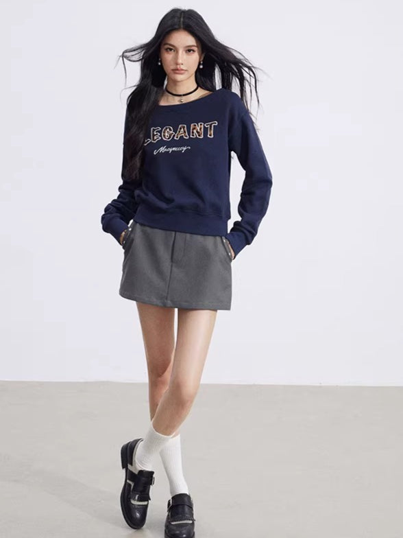 Off-Shoulder Letter-Print Cropped Sweatshirt