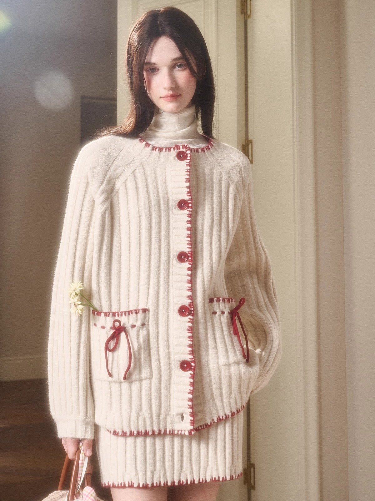 Latitude 69° Wool Contrast Trim Knit Sweater Set