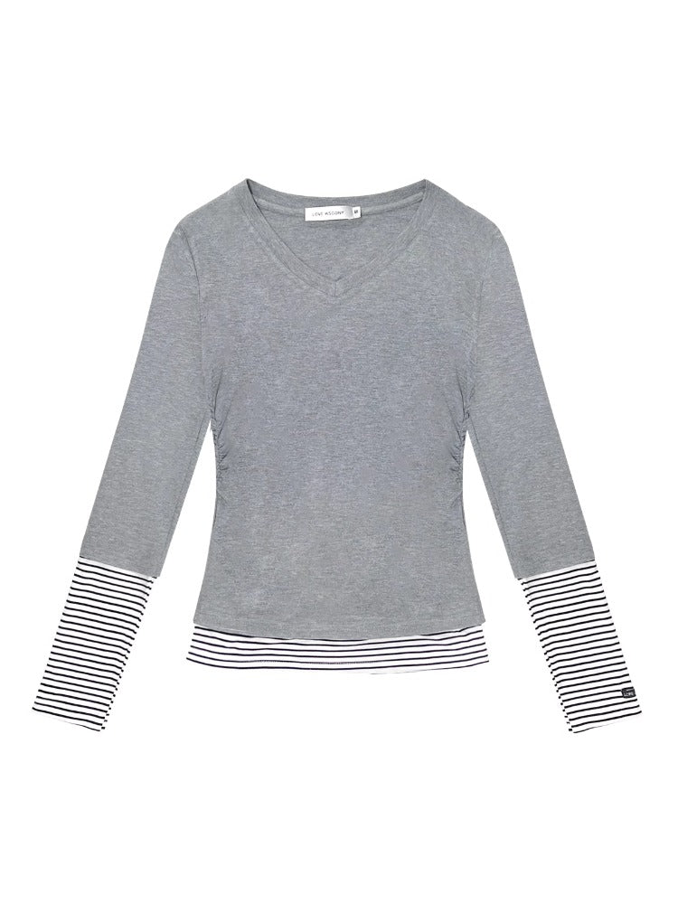 Striped Layered V-neck Knit & Skirt Set - CHINASQUAD