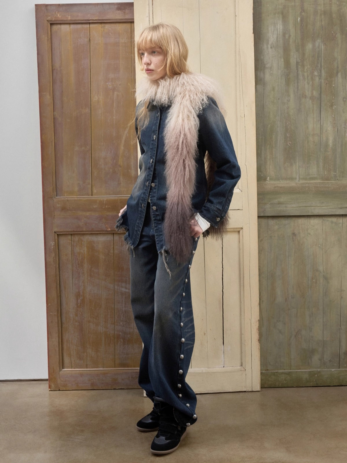 Vintage Washed Frayed Denim Fitted Shirt - CHINASQUAD