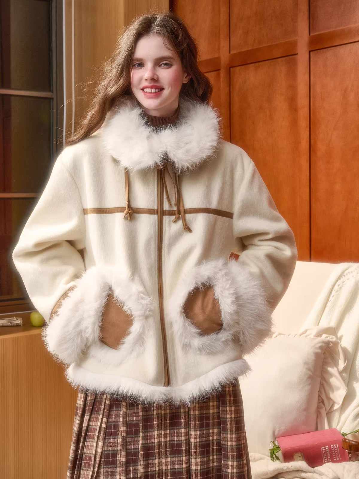 Wool-Blend Shearling-Style Oversized Jacket