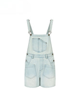 Light Blue Denim Loose Overalls Shorts - CHINASQUAD