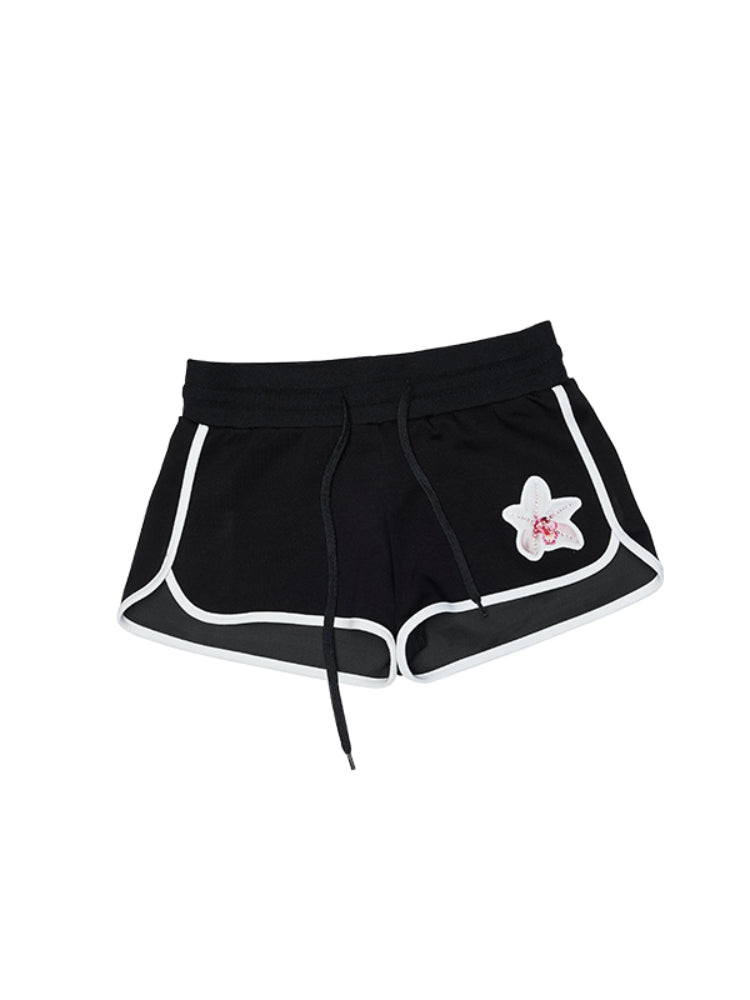 Flower Embroidered Rhinestone Sports Shorts - CHINASQUAD