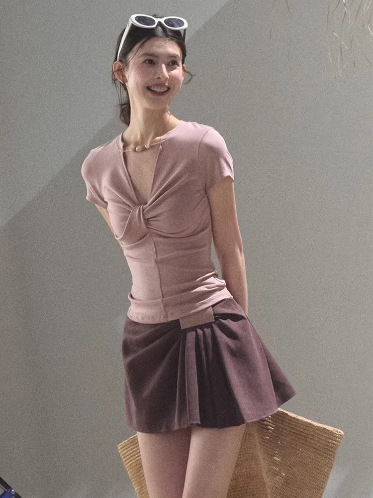 Leather Patch Lyocell–Linen A-Line Skirt