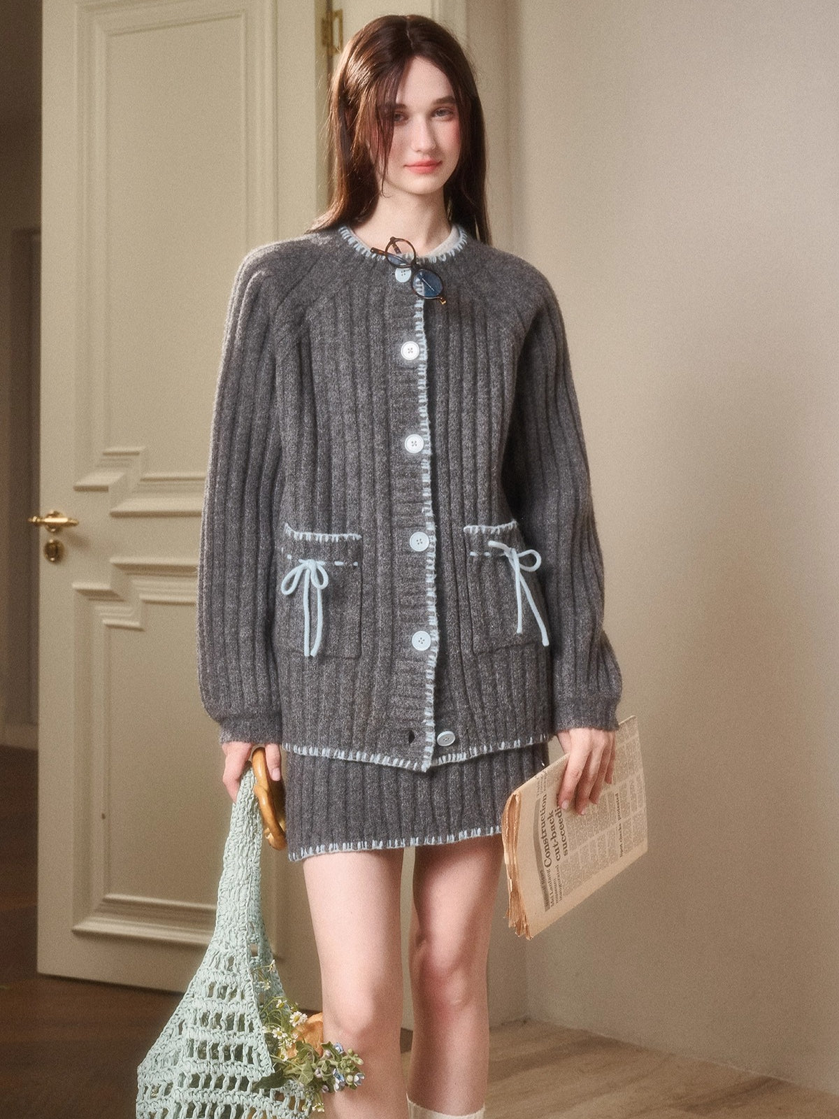 Latitude 69° Wool Contrast Trim Knit Sweater Set