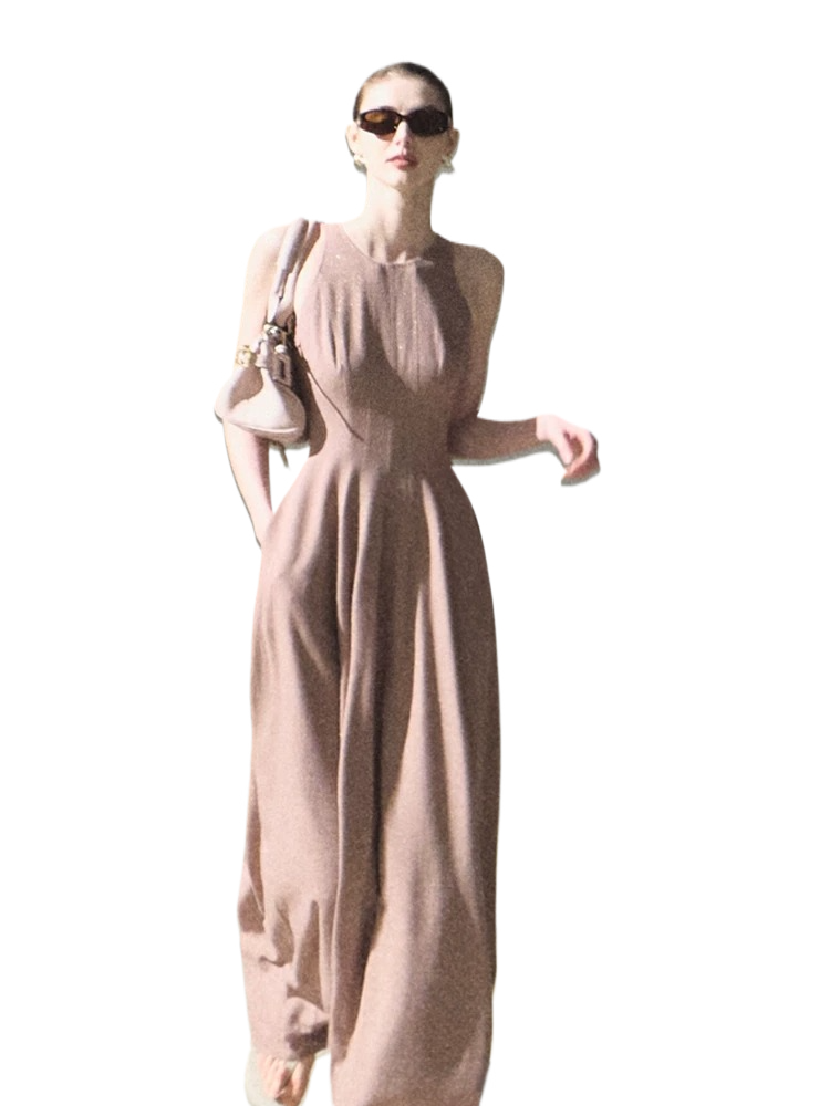 Golden Thread Linen-Blend Sleeveless A-Line Maxi Dress