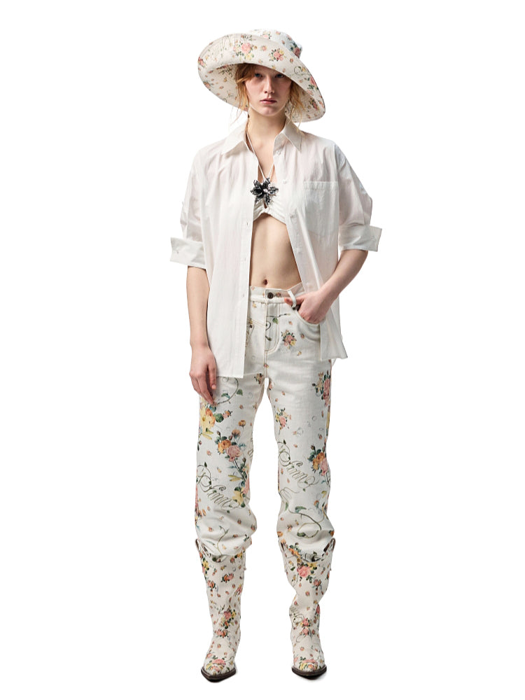 Floral Canvas Mid-Calf Western Riding Boots
