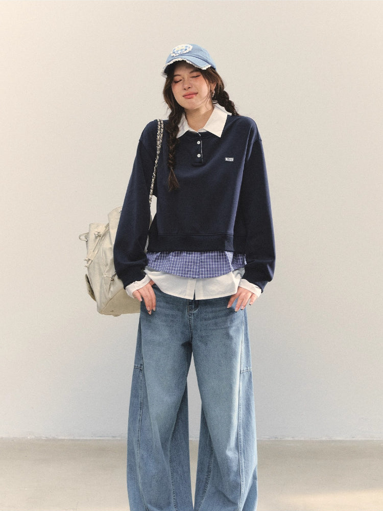 Fake Three-Piece Plaid Splicing Polos