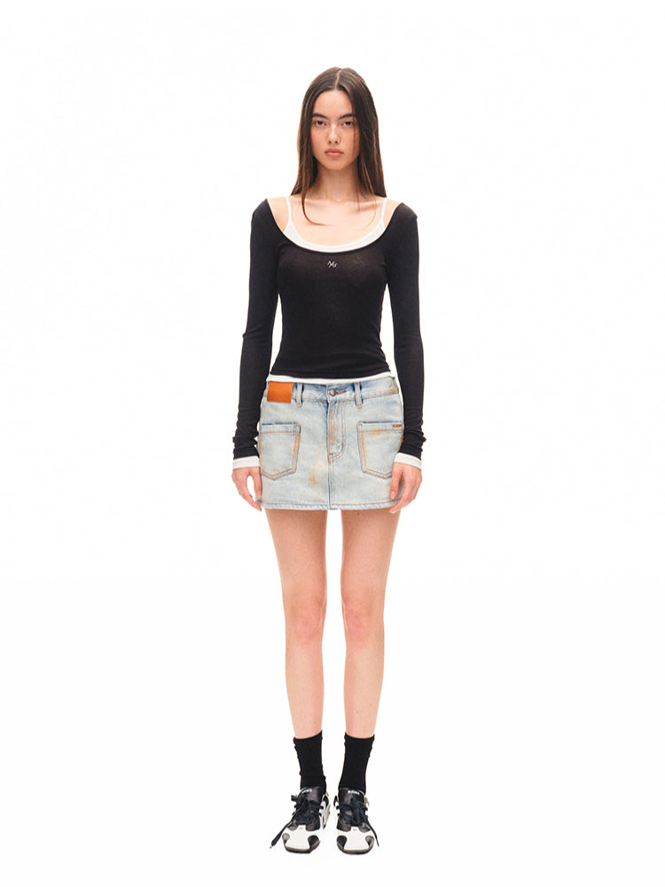 Fold-structured Low-waist Skirt - CHINASQUAD
