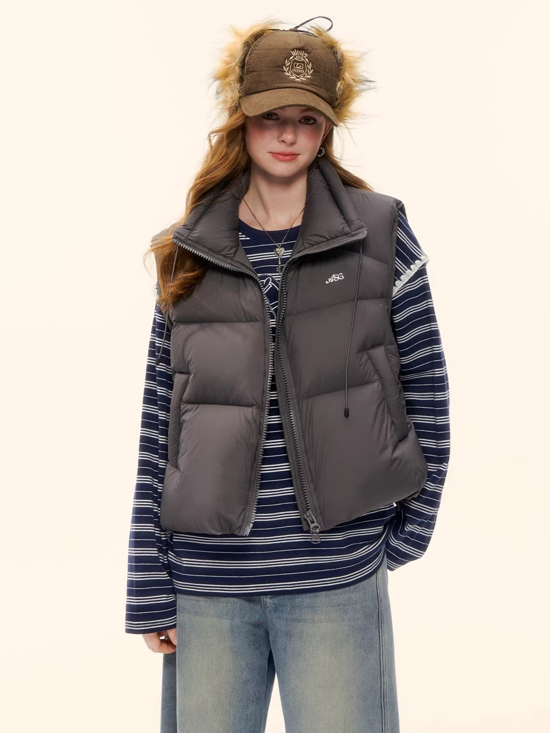 White Duck Down Puffer Stand-Collar Vest