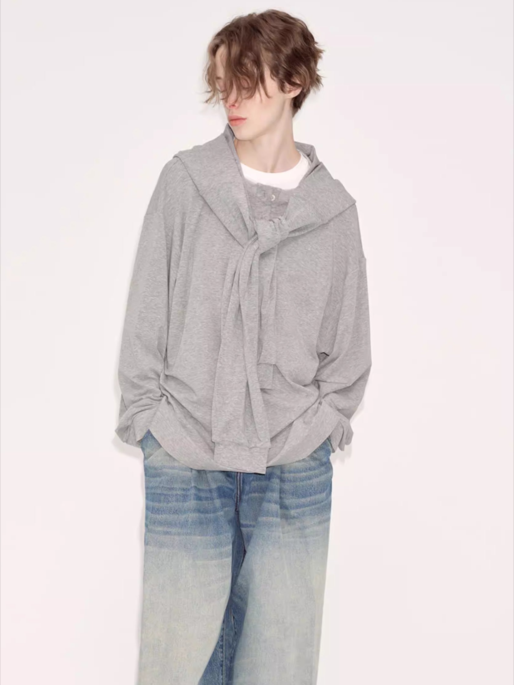 Relaxed Grey Hooded Long Sleeve Sweatshirt