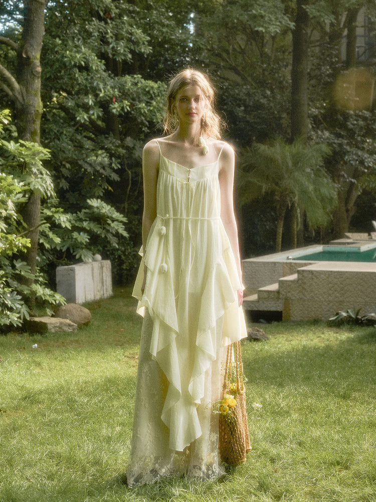 Washed Cotton Irregular Design Slip Dress - CHINASQUAD