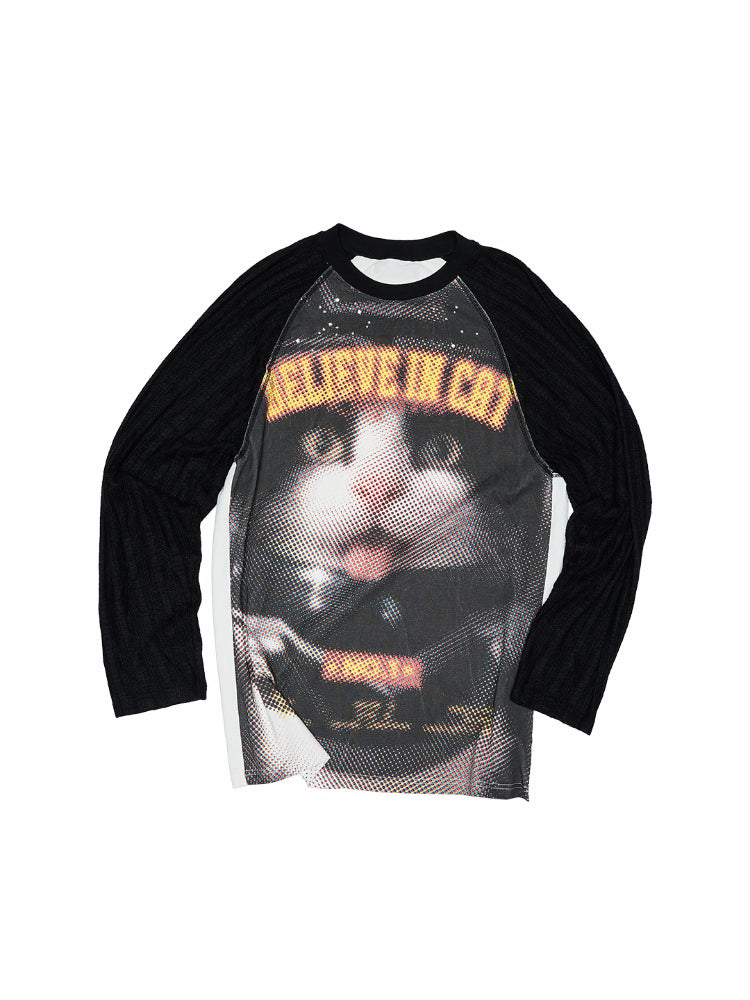 Printed Knitted Raglan-Sleeve T-Shirt - CHINASQUAD