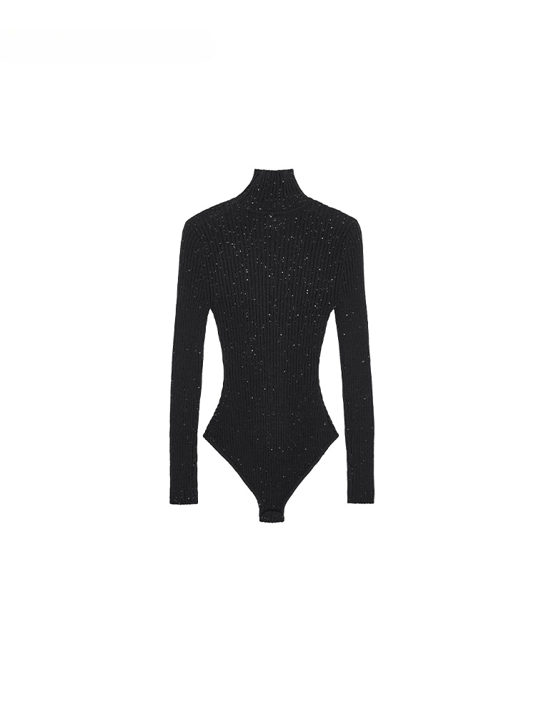 Black High Neck Knitted Bodysuit - CHINASQUAD