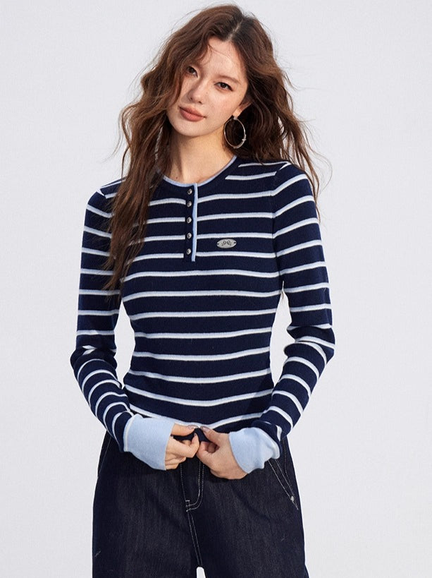 Contrast Striped Wool-Blend Knit Turtleneck