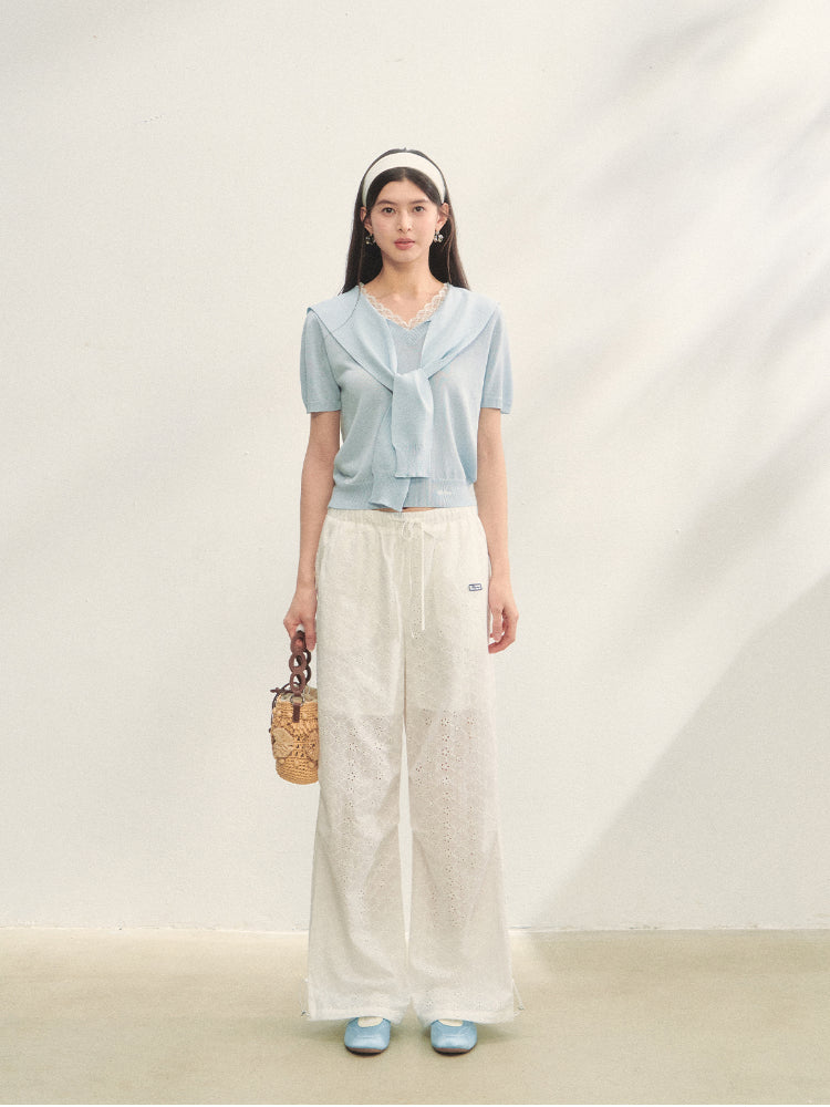 Hollow Embroidery Tie-up Casual Pants - CHINASQUAD