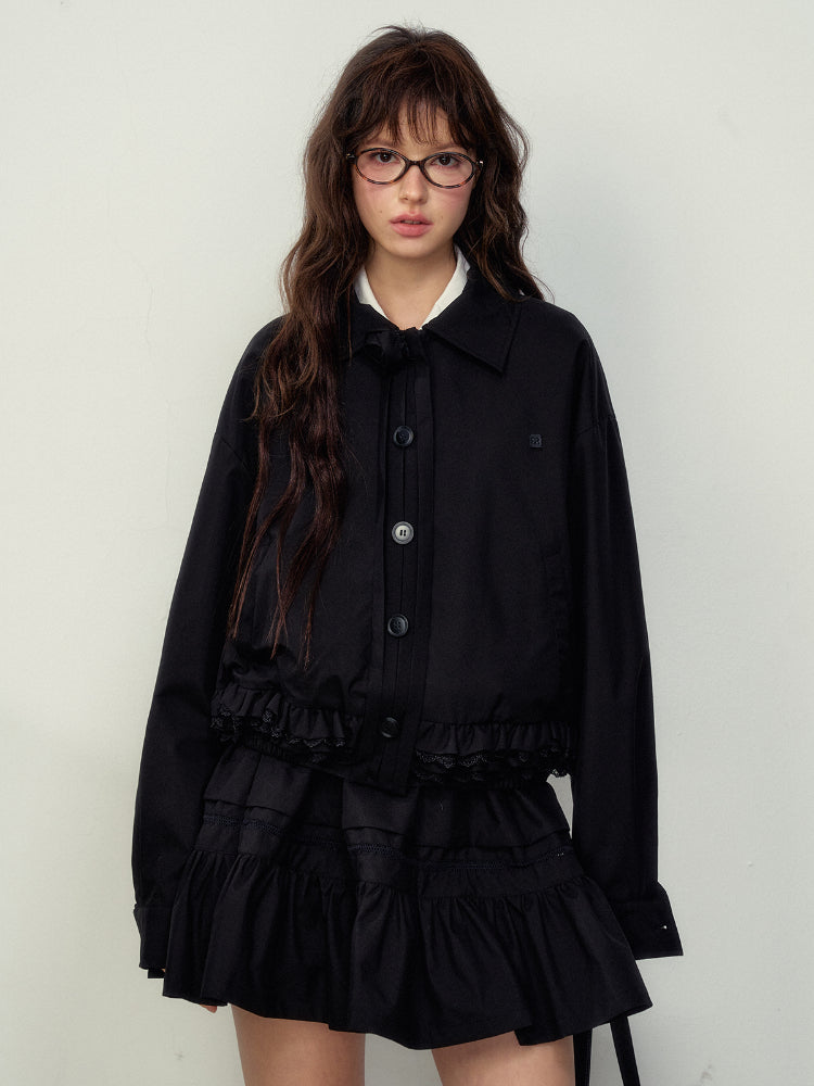 Lace-Trimmed Jacket & Skirt Set - CHINASQUAD