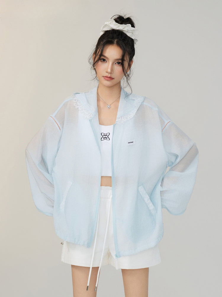Lace Trimmed Oversized Sun Protection Coat - CHINASQUAD