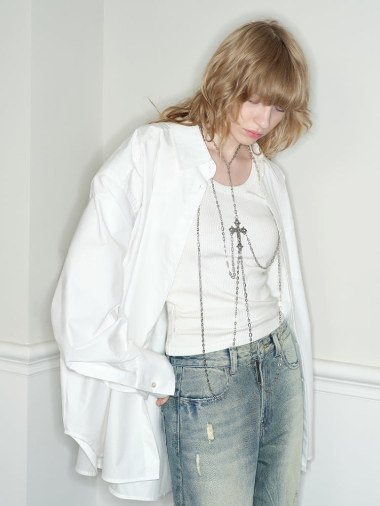 White Design Concept Fake Two-Piece Shirt - CHINASQUAD