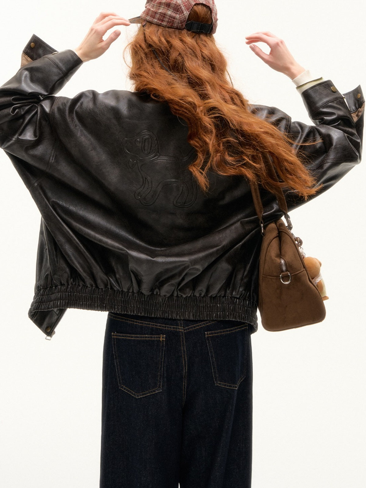 Vintage Bow Embossed Leather Jacket