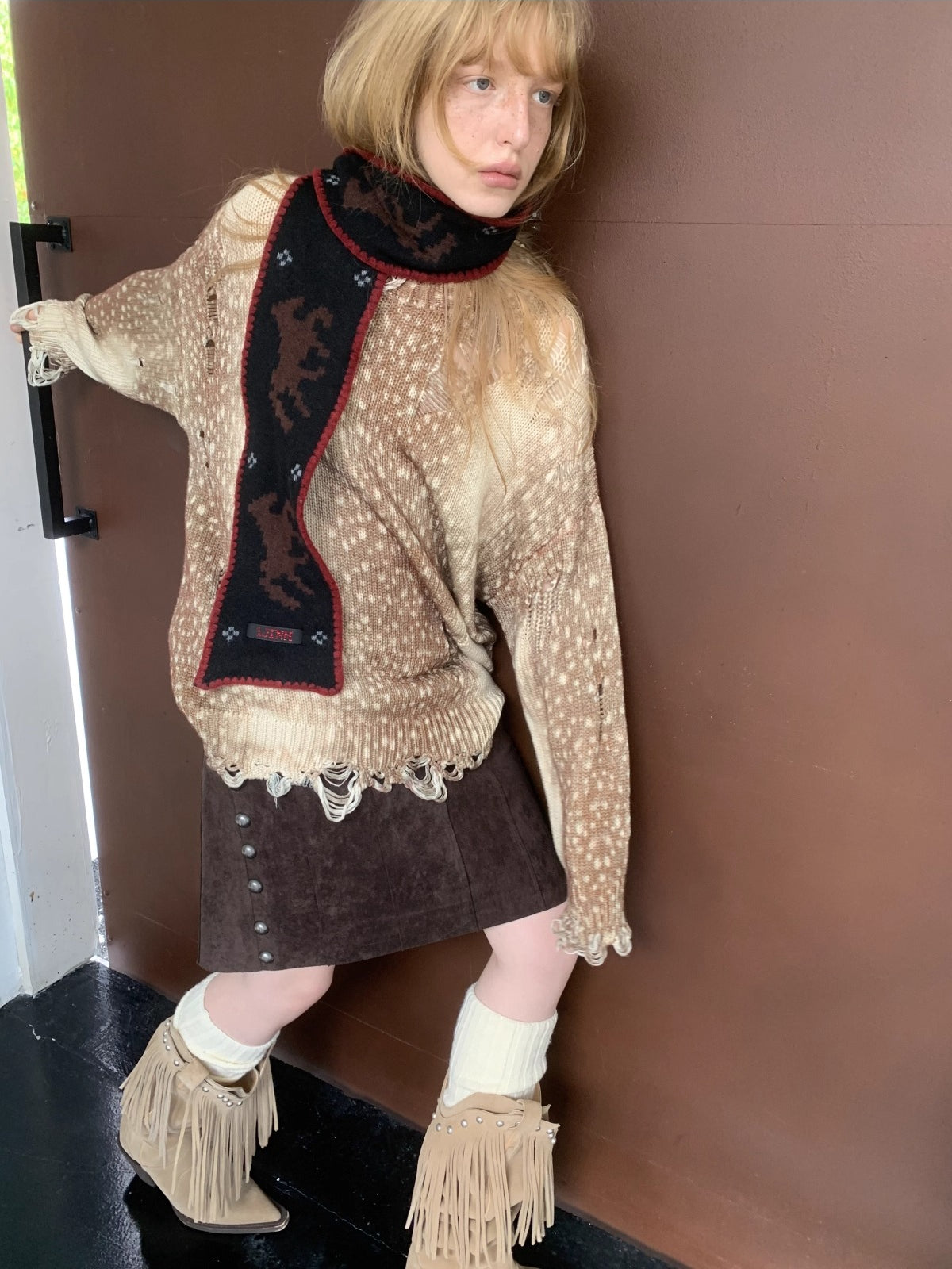 Fair Isle Pony Jacquard Knit Scarf