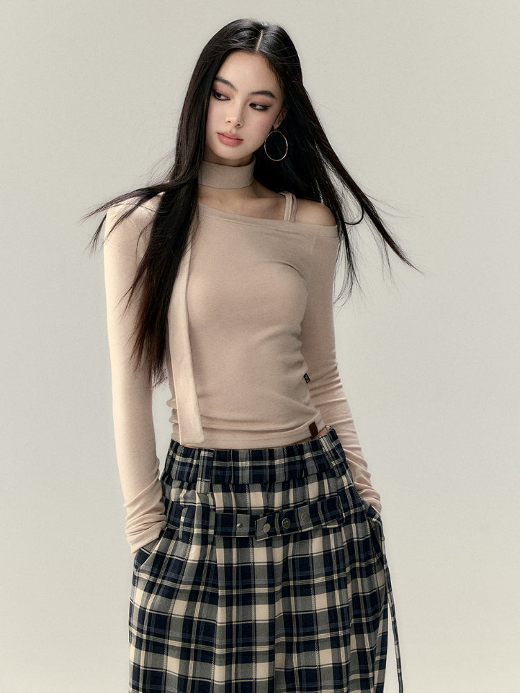 Wool Blend Asymmetric Shoulder T-Shirt - CHINASQUAD