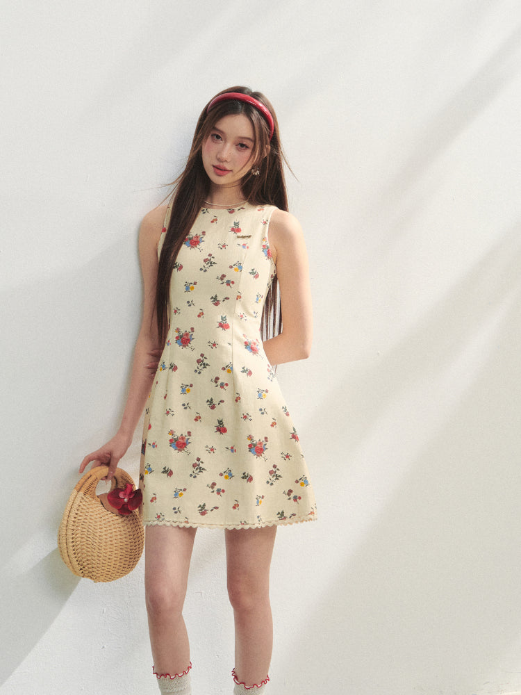 Flower Print Sleeveless Dress - CHINASQUAD
