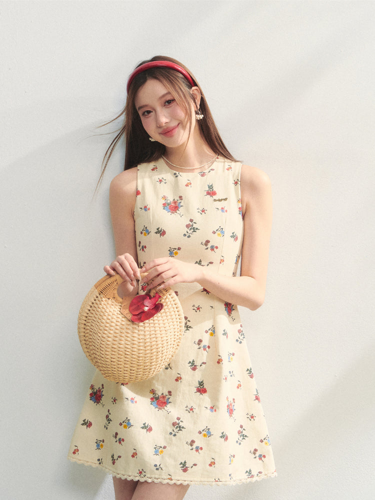 Flower Print Sleeveless Dress - CHINASQUAD
