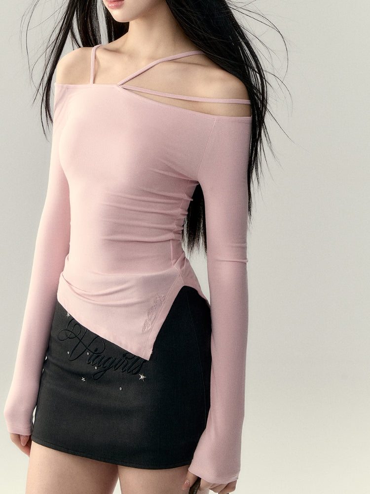 Multi-Strap Off-Shoulder Long Sleeve T-shirt - CHINASQUAD