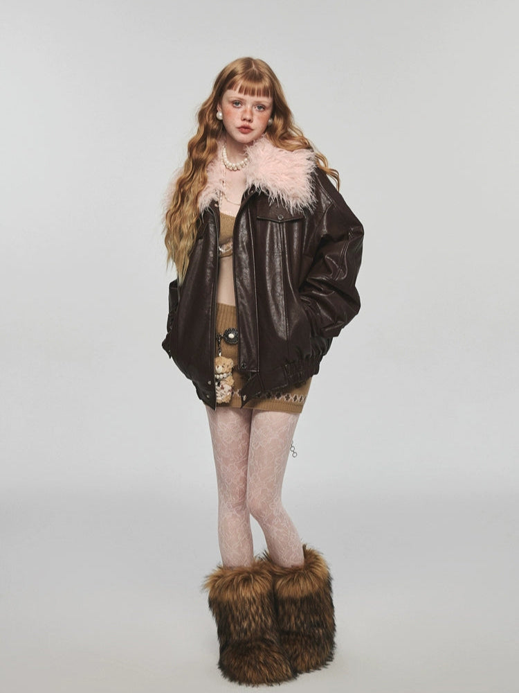 Removable Fur Collar Windproof Leather Jacket - CHINASQUAD