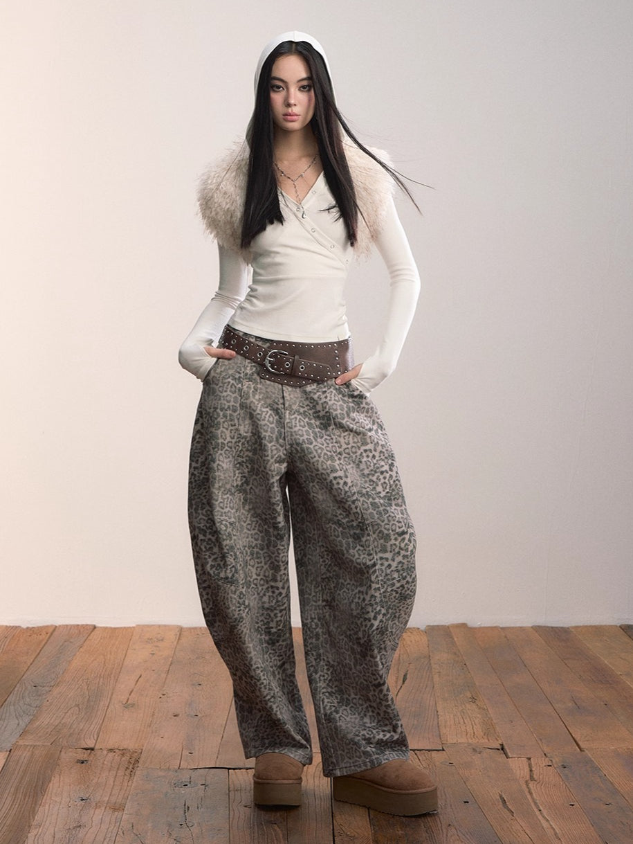 Leopard Print Relaxed Denim Jeans