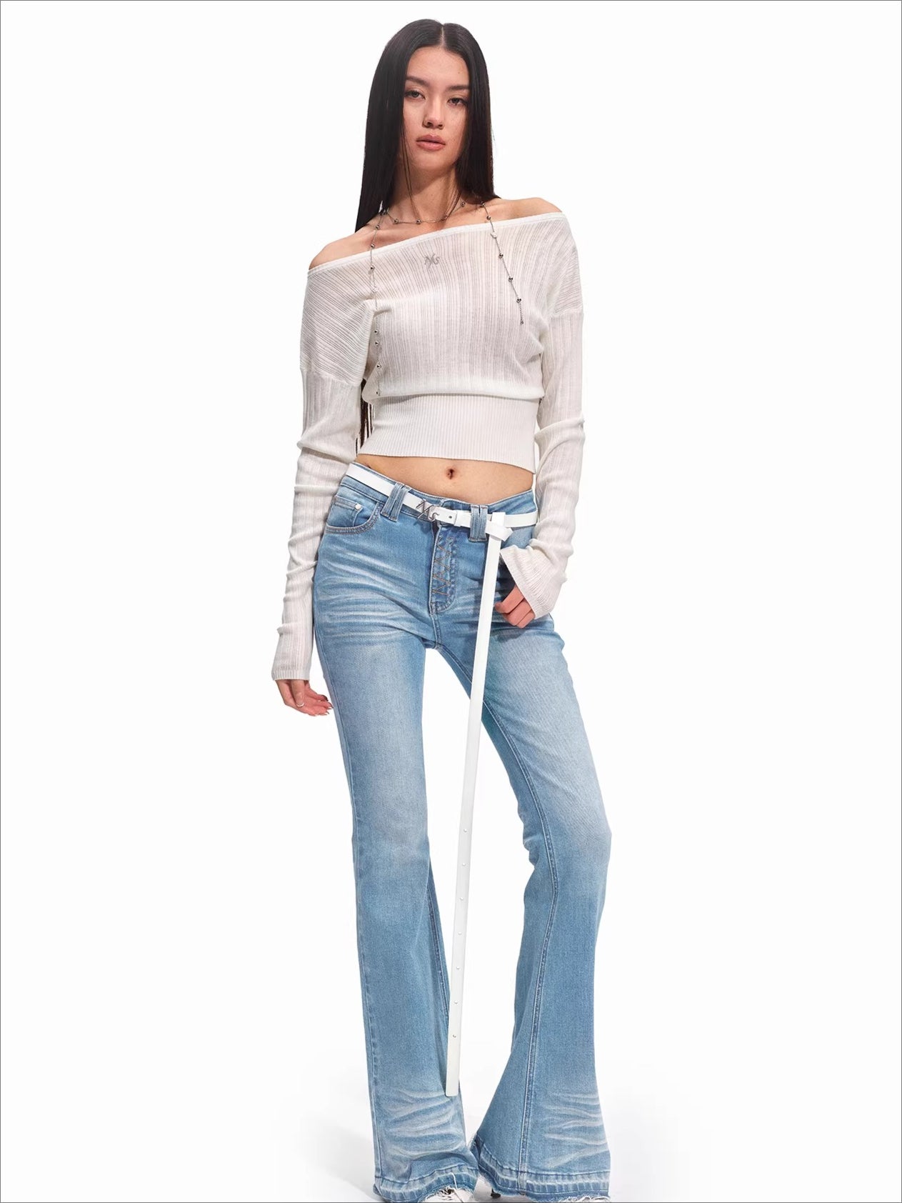 Asymmetric Off-Shoulder Merino Wool Sweater