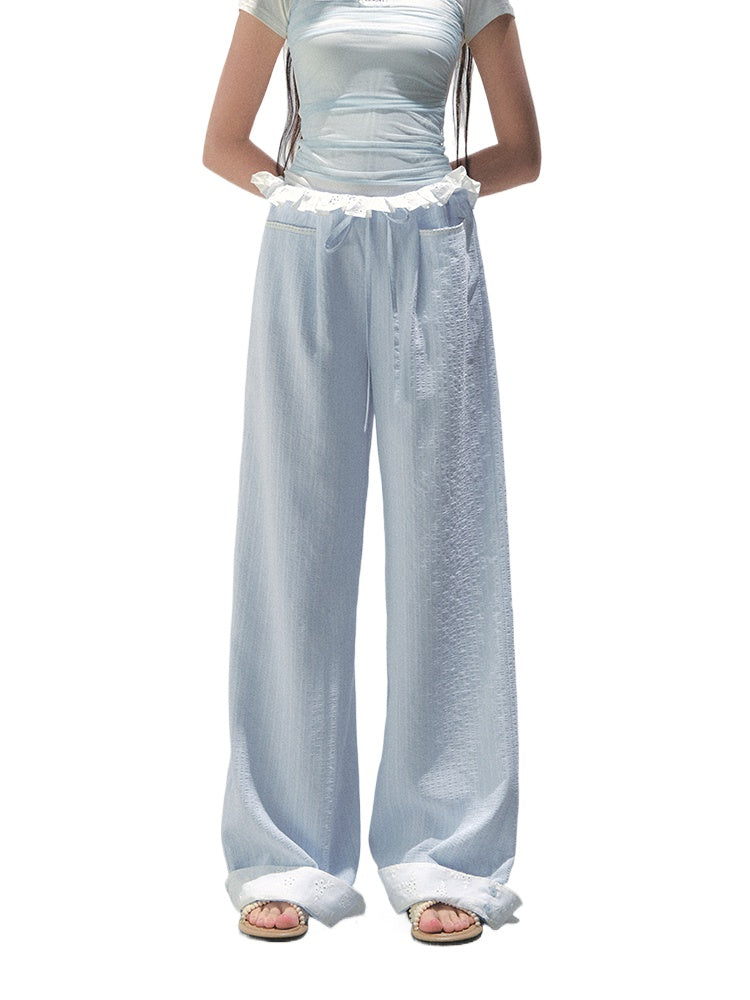 Vertical Striped Drawstring Waist Pink - Blue Pants - CHINASQUAD
