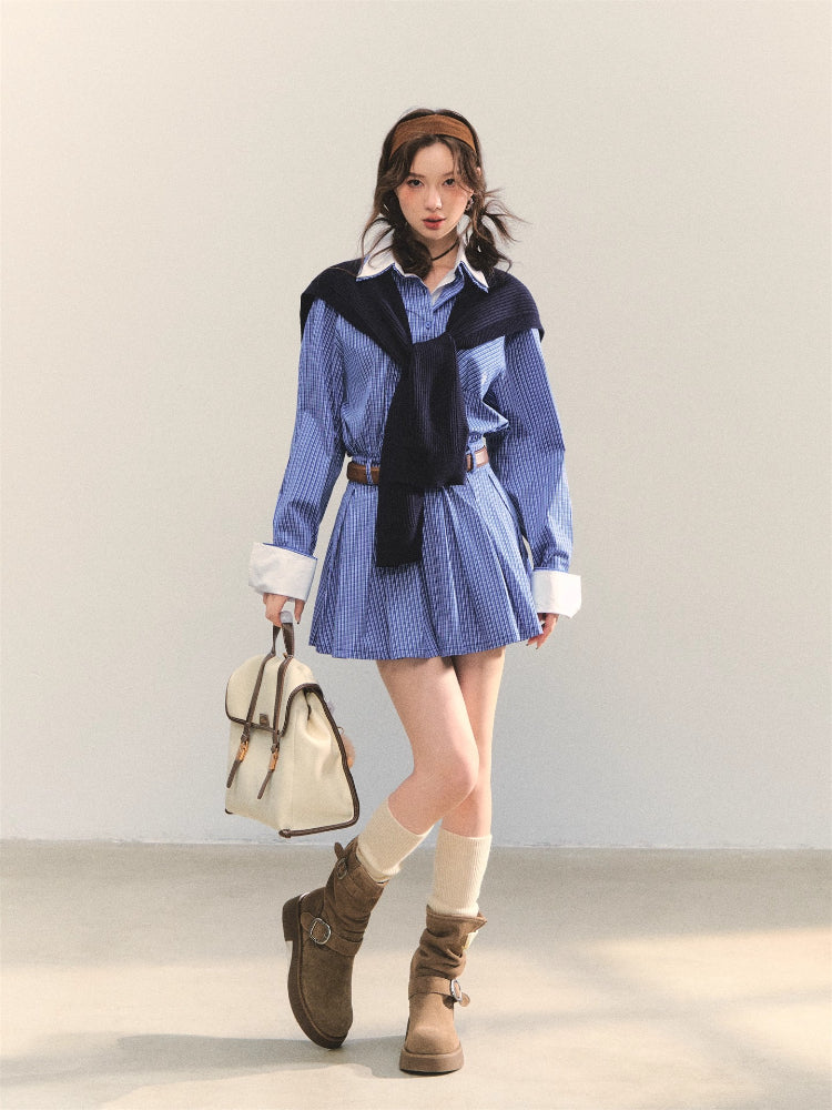 Shawl Fake Two-Piece Waist-Cinching A-Line Dress - CHINASQUAD